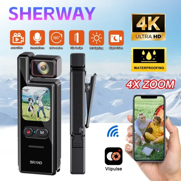 กล้องพกพา 4K แอคชั่นแคม กล้องบันทึกภาพกีฬาสำหรับมอเตอร์ไซค์ หน้าจอสัมผัส ซูม 4 เท่า พร้อม WiFi กันน้ำ สำหรับวิดีโอบล็อก ปั่นจักรยาน กิจกรรมกลางแจ้ง