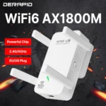 เครื่องขยายสัญญาณไวไฟ AX1800 แบบดูอัลแบนด์ WiFi 6 2.4G/5GHz ความเร็ว 1800Mbps พร้อมปลั๊ก EU/US เพื่อครอบคลุมเครือข่าย