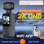 กล้องกีฬาพกพา 2K รุ่นใหม่ ปี 2025 270 ° เครื่องบันทึกวิดีโอควบคุมด้วย WIFI แบบหมุนได้ ฟังก์ชั่นการมองเห็นตอนกลางคืน เหมาะสำหรับการปั่นจักรยานกลางแจ้ง